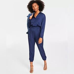 Leopard Print Jacquard Jumpsuit Women’s Medium Wide Leg Pockets Animal Print